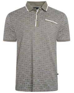 KAM Geo Print Polo Shirt Sage